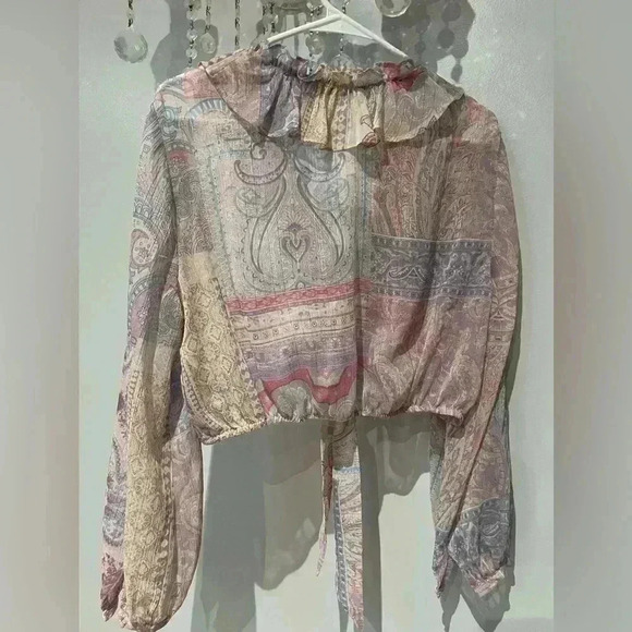 Zara Sheer Paisley Print Crop Top - Picture 7 of 9